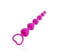 Pink Anal Beads with Heart Shaped Handle, Anal Beaded Butt Plug, Pink Silicone Anal Sex Toys for Couples