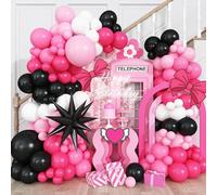 Pink and Black Balloon Arch Kit, 115Pcs Hot Pink Pastel Pink Black White Latex Balloons Garland with Black Explosion Star Foil Balloon for Girls Women Birthday Theme Baby Shower Party Decoration
