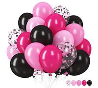 Pink and Black Balloons, 12 Inch Hot Pink and Matt Black Latex Balloons with Confetti Helium Balloon for Girls Women Princess Birthday Wedding Bridal Baby Shower Bachelorette Party Decorations