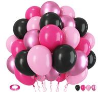 Pink and Black Balloons, 60PCS Hot Pink Black Balloon Set, 12Inch Pastel Light Rosa and Metallic Latex Balloons for Girls Women Princess Birthday Bachelorette Baby Shower Beauty Party Decorations
