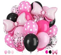 Pink and Black Balloons with 2Pcs Pink Bow Balloons, 50 Pcs 12 Inch Hot Pink Black Balloons Set with Confetti Balloons for Girl Birthday Bachelorette Party Wedding Decorations