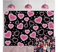 Pink and Black Heart Photo Backdrop Early 2000s Backdrop 90s Old School Party Decoration Banner Wedding Birthday Party Background for Photoshoot (7x5FT（210x150cm）)