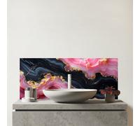Warren Reed - Designer Pink And Black Marble Effect Glass Bathroom Splashback, Multi