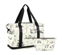 Pink and Black Panda and bamboos 2 Pcs Set Overnight Travel Duffel Bag Weekender Bag with Toiletry Bag for Trip
