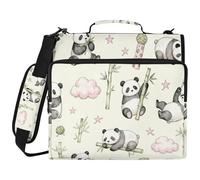Pink and Black Panda and bamboos 3 Ringing 1.5 inch Zipper Binder Organizer with Strap Includes Zip Pocket School Binders Organizer for Middle Student