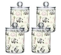 Pink and Black Panda and bamboos Clear Plastic storage container with lid Bathroom Essentials Decorative small storage bins for Cotton Swabs,Cotton Pads,Floss Picks,Paper Clips,Hair Clips 4 Pack