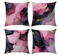 Pink and Black Pillow Covers 18x18 Set of 4, Abstract Marble Throw Pillows Cover for Couch Modern Colorful Liquid Gold Texture Cushion Living Room Boho Bedroom Sofa Bed Outdoor Patio Home Decorations