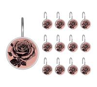 Pink and Black Rose Stainless Steel Shower Curtain Hooks, Silent Glide Rings for Bathroom Use