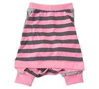 Pink and Black Striped Pet Dress with Coordinated Leg Panels | A flared horizontal stripe pattern pairs with a pink waistband and coordinated lower panels for a bold look. The garment's