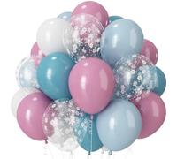 Pink and Blue Balloons, 12 Inch Snowflake Dusty Pink Light Pastel Slate Blue White Latex Balloons for Baby Its Cold Outside Baby Shower Gender Reveal Christmas Winter Wonderland Birthday Party Decor