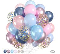 Pink and Blue Balloons, 60pcs Pearl Metallic Blue Pink Balloon With Two Types Confetti Balloons For Birthday Baby Shower Party Wedding Gender Reveal Bridal Shower Anniversary Engagement Decorations