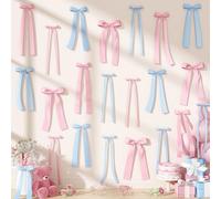 Pink and Blue Bows Decorations, 40Pcs Gender Reveal Bow Party Decorations, DIY Ribbon Satin Bow Garland Photo Backdrop for Boys Girls Birthday Baby Bridal Shower Room Bedroom Wedding Party Wall Decor