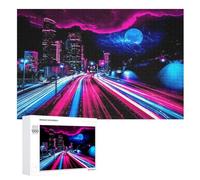 Pink And Blue City Jigsaw Puzzles for Adults 1000 Pieces - Kids Wooden Puzzle - Recycled Board Picture （75×50cm）