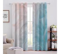 Pink And Blue Feather Texture Thermal Insulated Curtain W 90" x L 108" Ink Wash Painting Eyelet Blackout Darkening Window Drapes for Boys Girls Bedroom 2 Panels