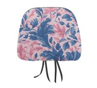 Pink And Blue Flower Plant Toile Pattern Printed Car Headrest Cover,2 Pieces, Elastic Comfort Head Rest Cover for Women Men, Universal Fits Most Cars Van SUV Truck, Car Interior Decor Accessories