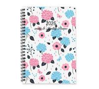Pink and Blue Flowers 2026 Diary A5 To Do List Notebooks Journals for Women 2026 Notebook Diary for Project Week To View Monthly Year Planner with Dotted Line Note Page Slim