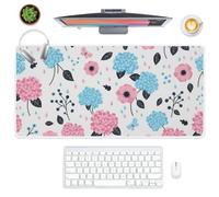 Pink and Blue Flowers Desk Pad Mouse Mat with Non-Slip Rubber Base Smooth Face Desk Mouse Pad 80X30 cm Large Mousemat Decor Accessories Gift Mousepad for School Home Office Gaming