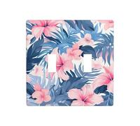 Pink and Blue Hibiscus Flowers Double Gang Toggle Light Cover Wall Plate Switch Decor Standard Size - 11.4x11.4cm