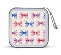 Pink and Blue Ribbon Bows Pattern CD Case DVD Storage Case Portable for Car Home Travel