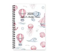 Pink and Blue Sailing Boats Diary 2026 A5 To Do List Notebook Diary for 2026 Women Notebook Journal for Family Week To View Monthly Year Planner with Dotted Line Note Page Slim