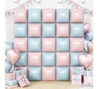 Pink and Blue Square Foil Balloons Wall, 25PCS Double Sided Pastel Cream Pink Blue Balloons Tunnel Arch Kit Backdrop for Boy or Girl Gender Reveal Decorations Birthday Party Baby Shower Decorations