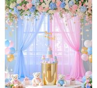 Pink and Blue Tulle Backdrop Curtains for Gender Reveal Girl and Boy Party Sheer Backdrop Drapes for Baby Shower Birthday Party Photoshoot Background Decorations 2 Panels 5ft X 10 ft