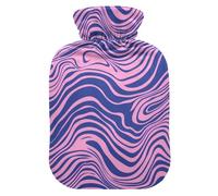 Pink and Blue Wavy Lines Trippy hot Bottle Water Bag with Soft Cover, 1L hot Compress Bag for Menstrual Cramps,Hot and Cold Therapies,Bolsa para agua Caliente para Dolor