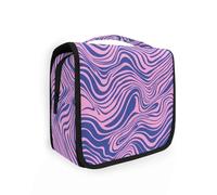 Pink and Blue Wavy Lines Trippy Makeup Bags for Women with Hanging Hook Multifunctional Makeup case Vacation
