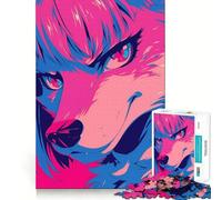 Pink And Blue Wolf Girl Jigsaw Puzzles for Adults 1000 Pieces Clear Logic Toy Quiet Hobby Perfect Cut Stylish Gift (38x52cm)