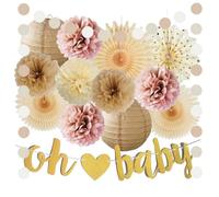 Pink and Cream Baby Shower Decorations Dusty Pink Oh Baby Baby Shower Decorations Girl Boho Neutral Pink Baby Shower Decorations Beige Paper Fans Lanterns Kit for Blush Pink Baby Shower Decorations