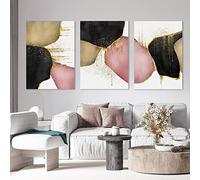 Pink and Gold Abstract Canvas Wall Art Black Brown Abstract Picture Geometric Black Art Print Modern Color Block Poster Gold Foil Artwork Modern Geometric Splicing Painting Print 16x24inchx3 No Frame