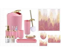 Pink and Gold Bathroom Accessories, Bathroom Sets with Shower Curtain and Rugs, Bath Rugs Accessory Set with Bathroom Trash Can, Soap Dispenser, Soap Dish for Home Decor
