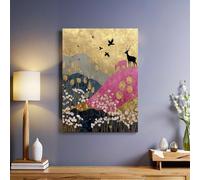 Pink And Gold Canvas Wall Art Flowers dandelions and deer 3D Print Pictures Artwork Framed Poster Wall Decor 70 x 50 cm Ready to Hang for Bedroom Office Bathroom Kitchen Hotel