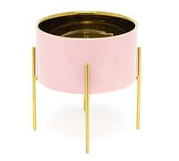 Pink and Gold Ceramic Cache Plant Pot Planter with Stand, Indoor, 17cm x 14cm