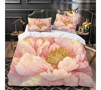 Pink And Gold Flower Bedding Set Of 3,Full Size Retro Luxury Comforter Bedding, All Seasons Comforter Printed Duvet Cover