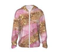 Pink and Gold Glam Glitter Sun Protection Zip Up Hoodie Jacket - Soft Long Sleeve Sun Shirt for Women Men