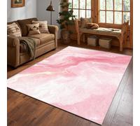 Pink and Gold Marble Rug, Abstract Fluid Area Rug 100x100cm, Machine Washable Rug for Living Room, Bedroom, Non Slip Soft Carpet, Pink Marble Home Decor & Gifts D#1206