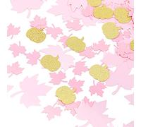 Pink and Gold Pumpkin Confetti, 100 pcs Gold Glitter Pumpkin Pink Maple Table Confetti for Thanksgiving Autumn Harvest Baby Shower Birthday Party Decorations