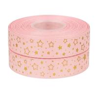 Pink and Gold Ribbon for Gift Wrapping 2 m x 22 mm Grosgrain, Star Pattern Craft Trim for Birthday Cake Boards, Party Bows, Scrapbooking and Sewing Projects
