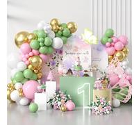 Pink and Green Balloon Arch Kit, Sage Green and Pink Balloons with 18/12/10/5 inch Macaron Pink Green White Gold Latex Balloon for Birthday Baby Shower Girl Wedding Woodland Jungle Party Decorations