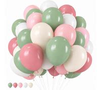 Pink and Green Balloons, 60pcs 12inch Sage Olive Green Light Baby Dusty Pink Sand White Balloons for Boho Birthday Wedding Bridal Showers Baby In Bloom Baby Shower Party Decorations