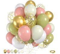 Pink And Green Balloons, 60pcs Sage Green And Pink Balloons, Sand Cream White Balloon, Gold Confetti Balloon For Girls Women Lady Birthday Baby Shower Spring Garden Theme Party Wedding Decorations