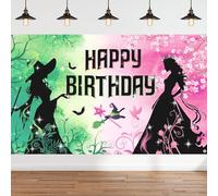 Pink and Green Birthday Backdrop Party Decorations Wicked Birthday Party Decorations Witch Themed Happy Birthday Banner Photo Backdrops for Princess Girls Boys Women Party Supplies Decor
