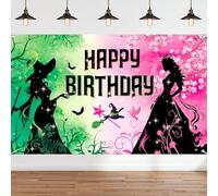 Pink and Green Birthday Backdrop Party Decorations Wicked Birthdays Party Decorations Witch Themed Happy Birthday Banner Photo Backdrops for Princess Girls Boys Women Partys Supplies Decor