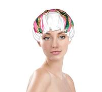 Pink And Green Bow With Gold Outlines Prints Shower Cap Double Layer Lined Waterproof Bathing Shower Hat L