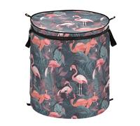 Pink and Green Flamingo Illustration Laundry Basket Medium Foldable Storage Baskets Folding Canvas Hamper With Lids for Shelf Shoe Sheet Blanket