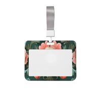 Pink and Green Floral Flowers Sliding Id Badge Holder Hard Plastic Work Card Case Name Tag Protector for Nurses Office