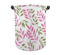 Pink And Green Leaves Simple Boho Style Laundry Baskets Laundry Hamper Waterproof Foldable Storage Bin Dirty Clothes Laundry Basket for Living Room Bathroom
