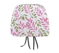 Pink And Green Leaves Simple Boho Style Printed Car Headrest Cover,2 Pieces, Elastic Comfort Head Rest Cover for Women Men, Universal Fits Most Cars Van SUV Truck, Car Interior Decor Accessories