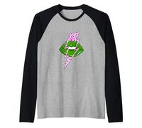 Pink and Green Lightening Lips Green and Pink Graphic Raglan Baseball Tee